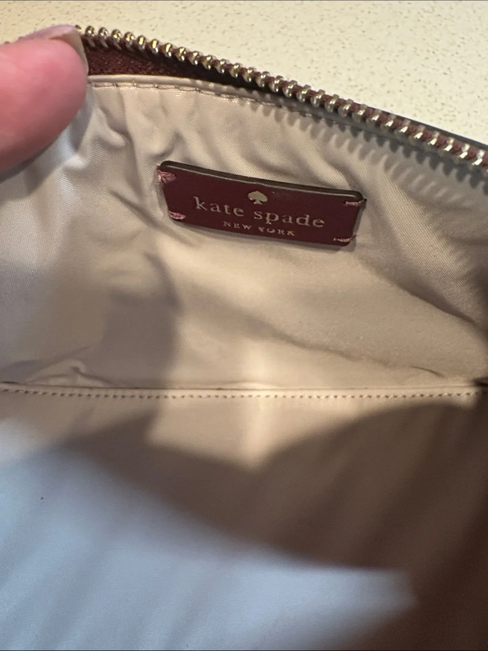 kate spade NWOT  Burgundy Floral Saffiano Leather Cosmetic Case